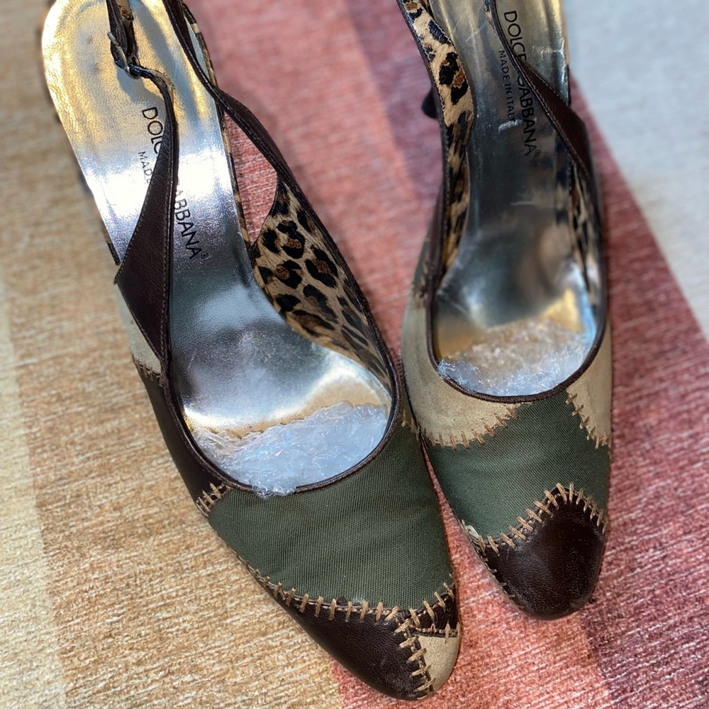 Dolce & Gabbana Patchwork Cheetah Print Slingback Heels - Picture 10 of 10